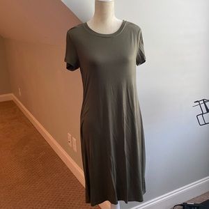 Soft Olive Green Midi T Shirt Dress